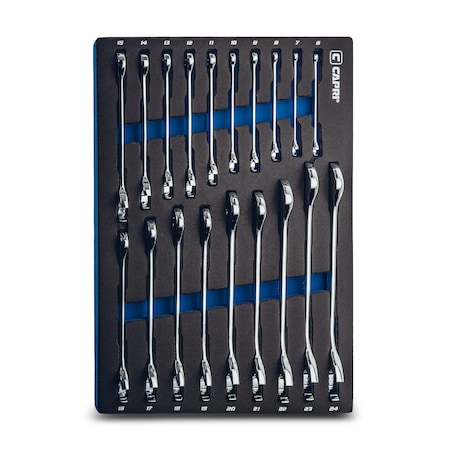 Capri Tools Angle Open End Wrench Set, 30Deg and 60Deg Angles, 624mm Metric, 19Pcs W Mechanic's Tray CP11900-19MT